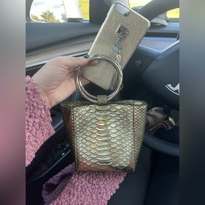 Henri bendel gold python print mini bag